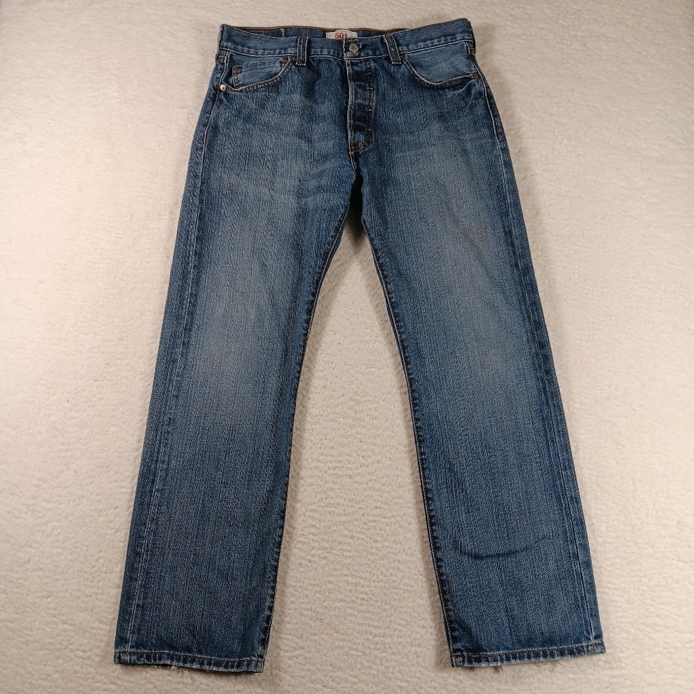 Levi's 501 Jeans Mens 34x30 Blue Denim Straight Leg Button Fly Y2K Bat Wing